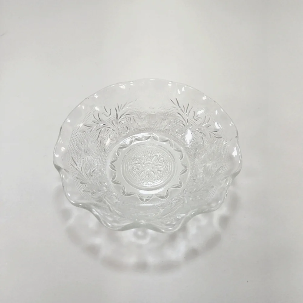 Vintage Depression Glass Bowl Raised Pattern Scalloped Edge Perfect Condition